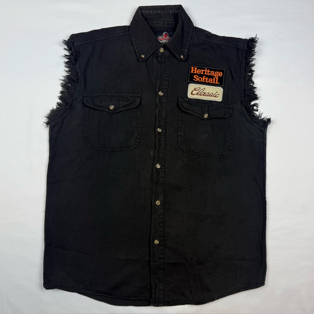 Bikers Club Harley Davidson Mens Sleeveless Button Shirt Medium Cut Off Biker B1